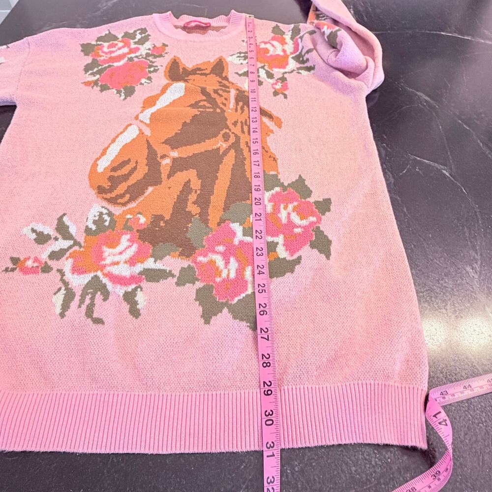 Dolls Kill Sugar Thrillz Horse Floral Pink Tunic Sweater M Western - Picture 8 of 9